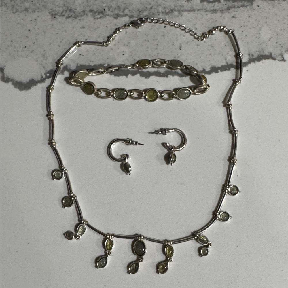 Silver-Tone with Green & Blue Jewelry Set